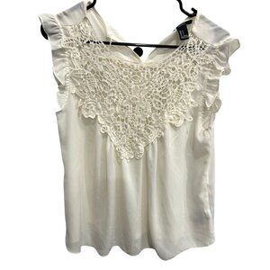 Forever 21 Womens White Sleeveless Top Crochet Lace Detail Boho Size Small
